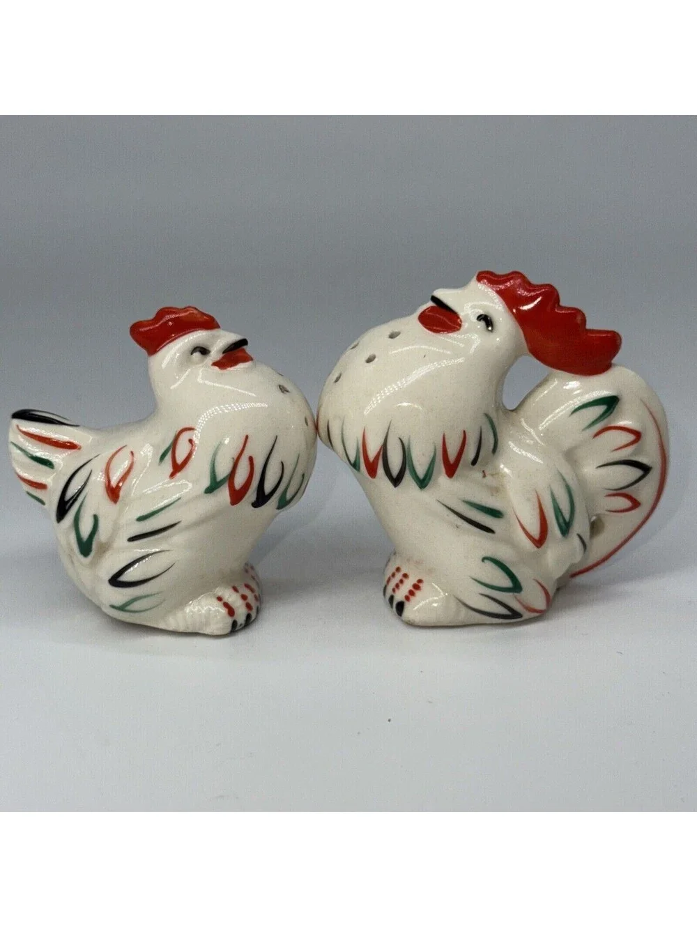Vintage Rooster Hen Chicken Salt And Pepper Shakers Ceramic MADEIN SLOVAKIA USSR